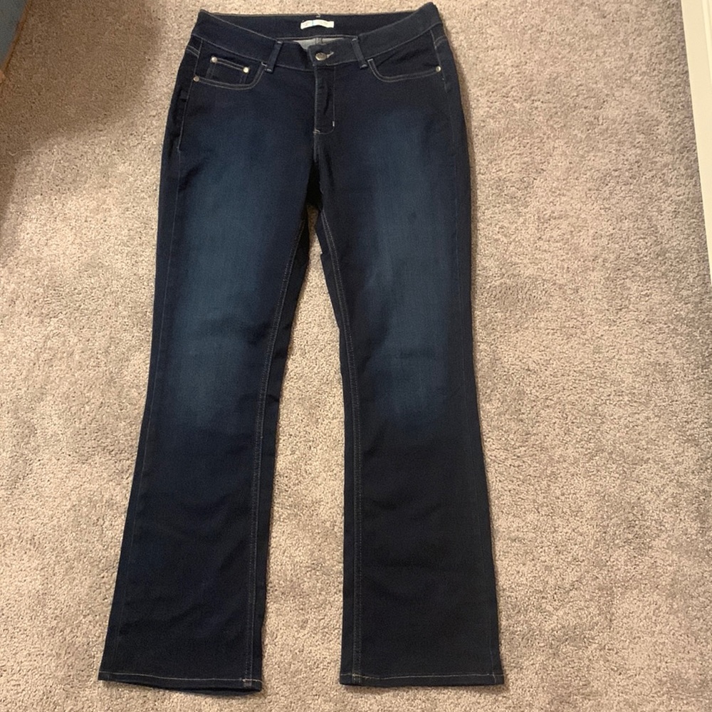Dark blue, mid rise, bootcut jeans. Size 12 medium